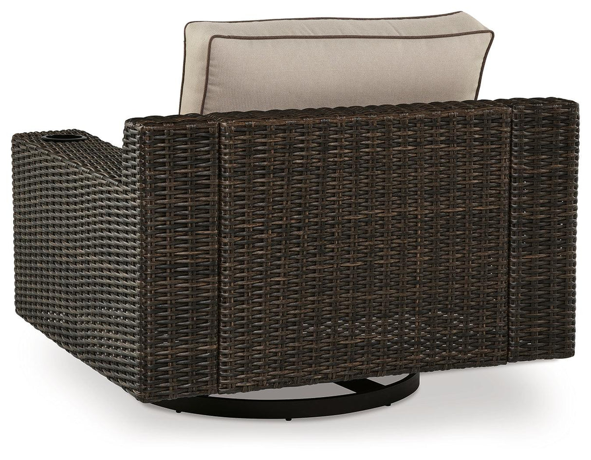 Coastline Bay Brown Outdoor Swivel Lounge with Cushion by Ashley at Eve Furniture