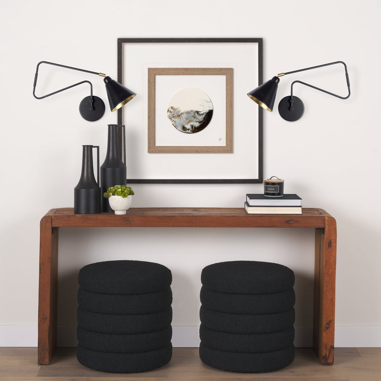 Cobalt Black Metal Cone Shaped Swivel Wall Sconce by Mercana at Eve Furniture