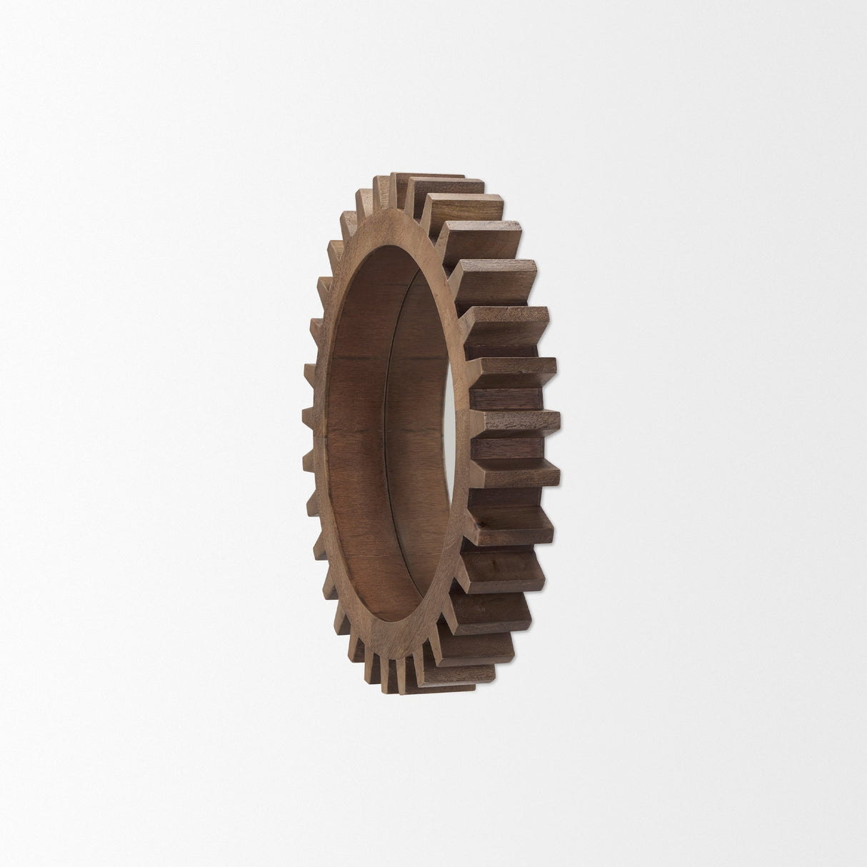 Cog Mirror Round Brown Wood Frame Mirror by Mercana at Eve Furniture