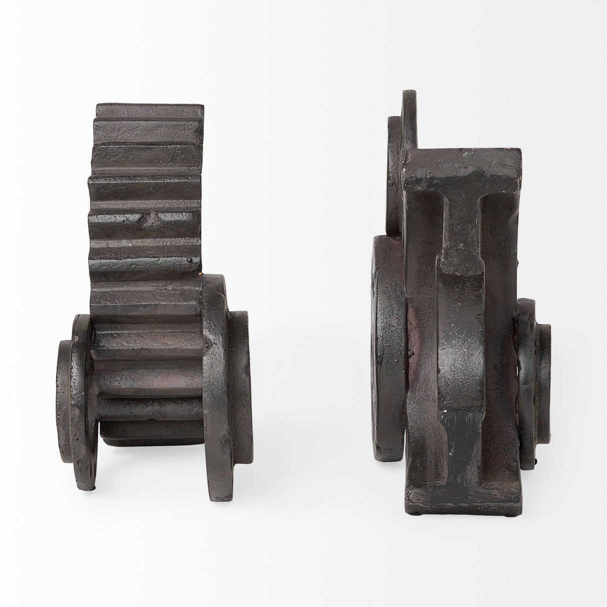 Cogsworth Set of 2 Brown Resin Industrial Gear Bookends by Mercana at Eve Furniture
