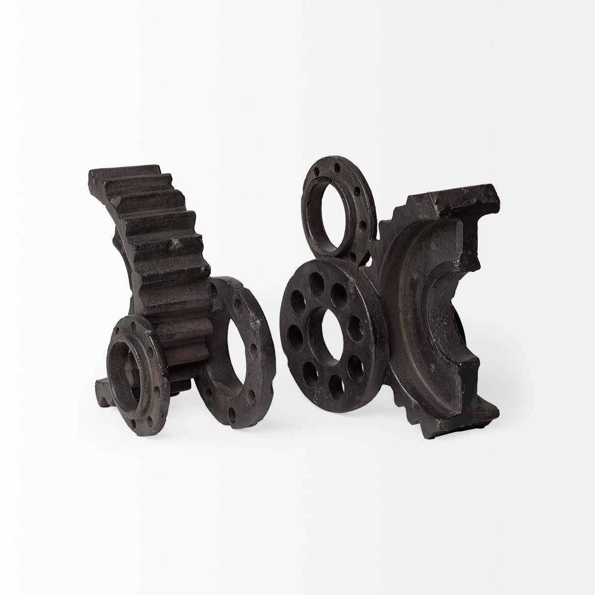 Cogsworth Set of 2 Brown Resin Industrial Gear Bookends by Mercana at Eve Furniture