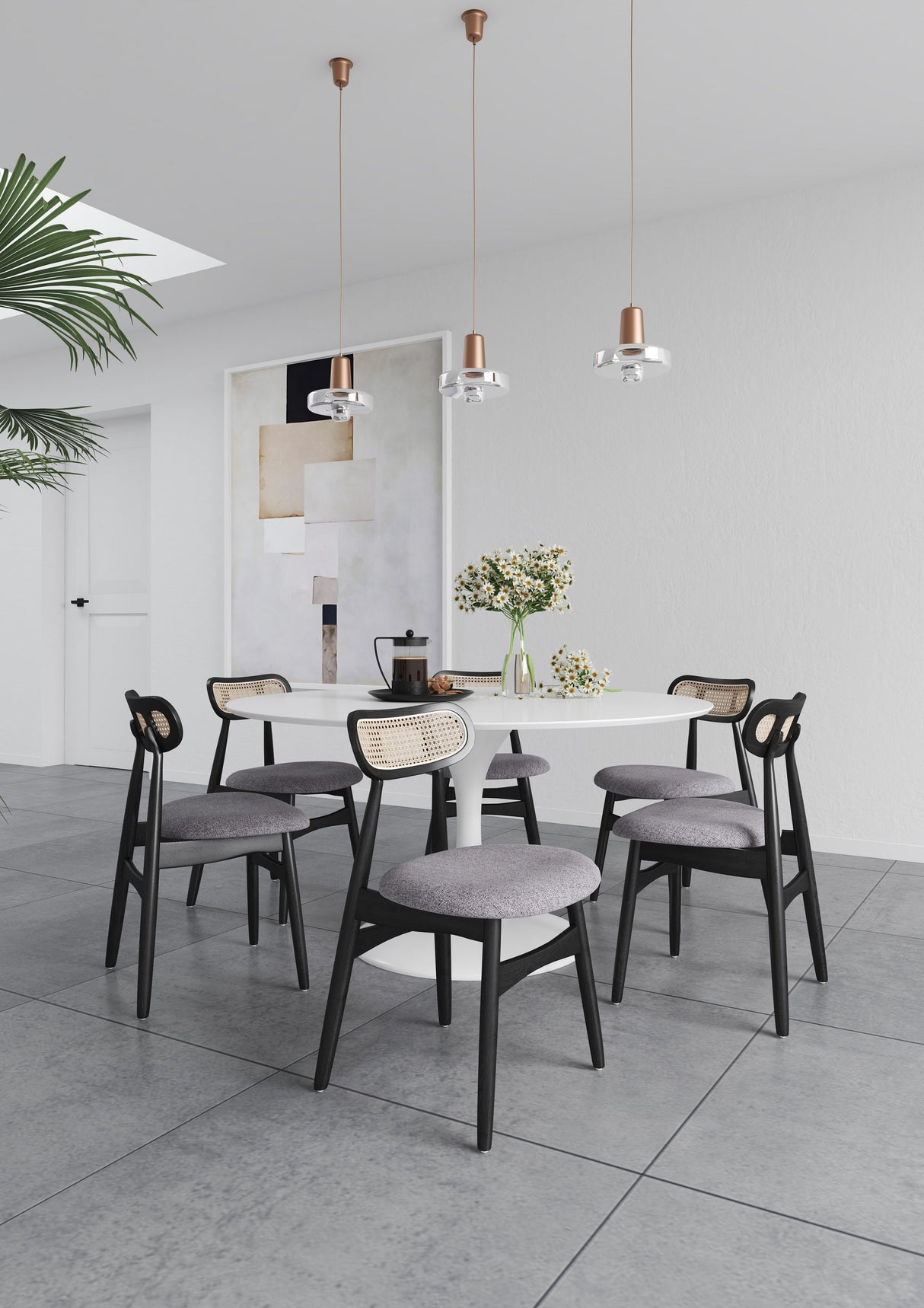 Colbert Dining Chair in Black and Cane with Grey Upholstered Seating (set of 2) by Manhattan Comfort at Eve Furniture