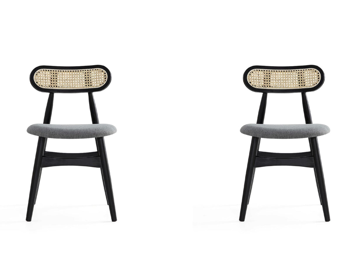 Colbert Dining Chair in Black and Cane with Grey Upholstered Seating (set of 2) by Manhattan Comfort at Eve Furniture