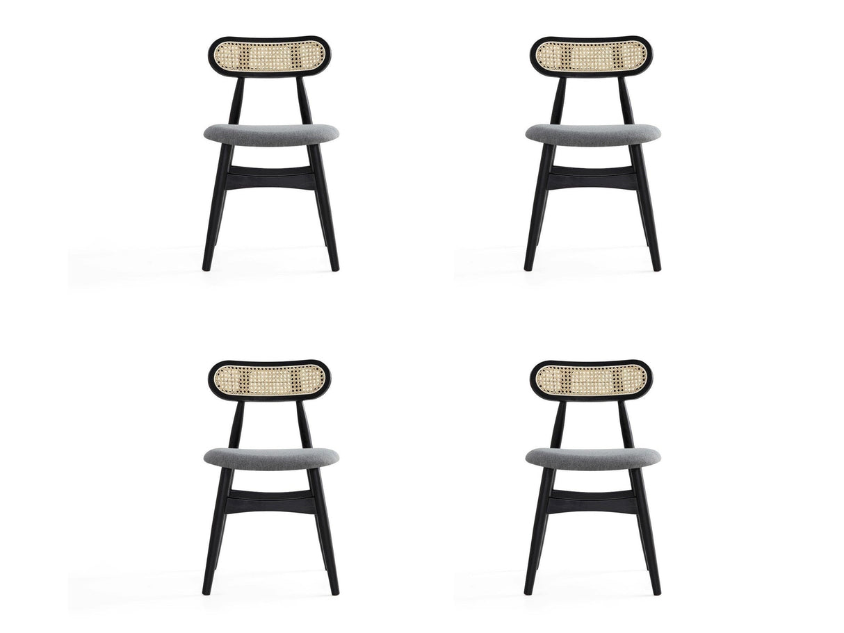 Colbert Dining Chair in Black and Cane with Grey Upholstered Seating (set of 4) by Manhattan Comfort at Eve Furniture