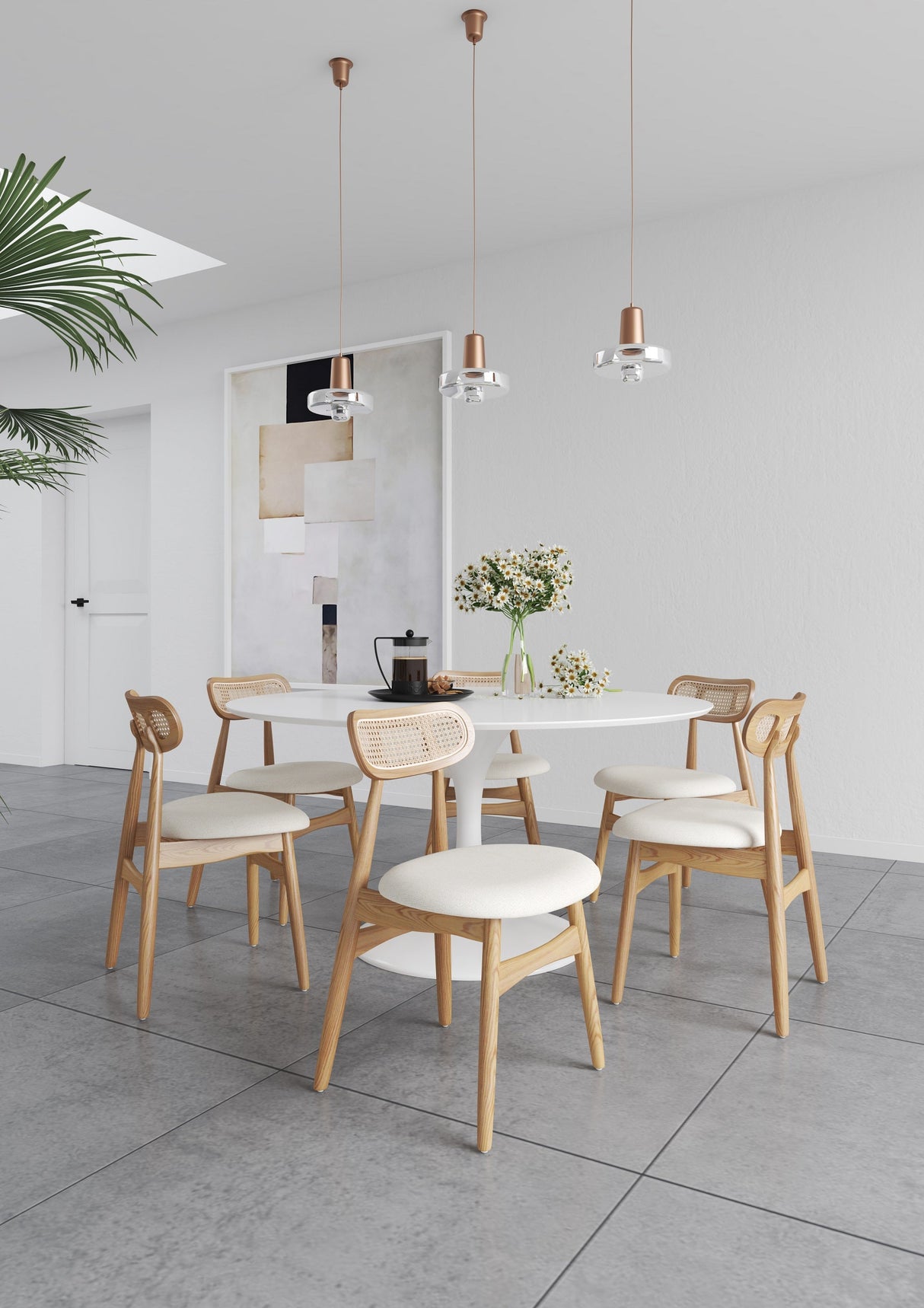 Colbert Dining Chair in Nature and Cane with Oatmeal Upholstered Seating (set of 2) by Manhattan Comfort at Eve Furniture