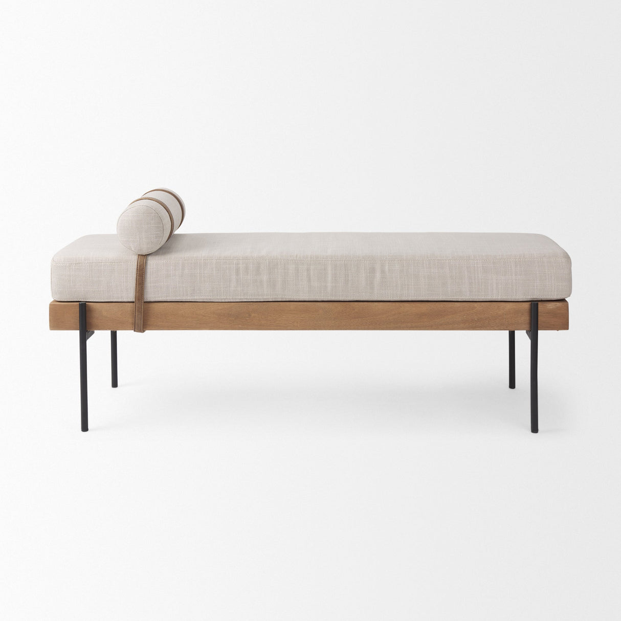Colburne Cream Fabric w/Brown Wood Bench by Mercana at Eve Furniture