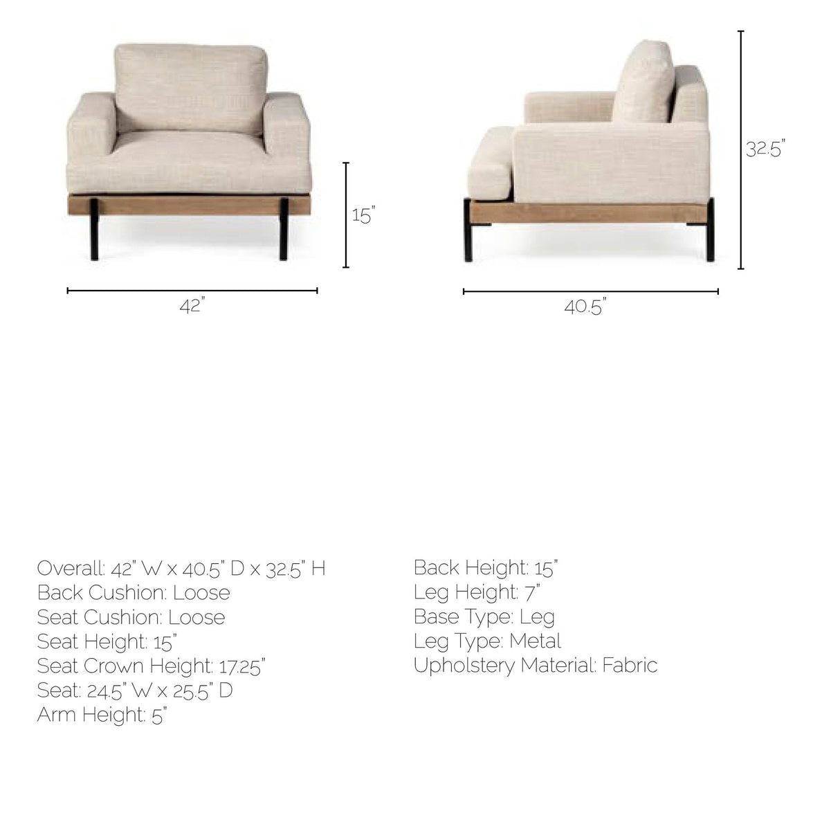 Colburne I Beige Fabric W/ Wood and Iron Frame Accent Chair by Mercana at Eve Furniture