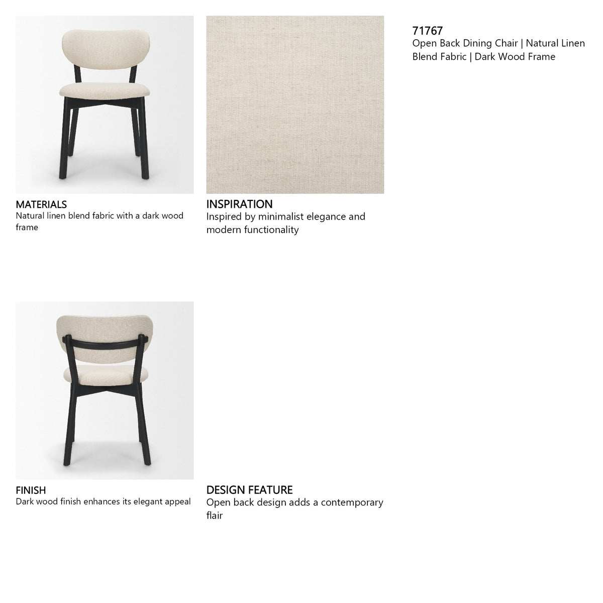 Cole Open Back Dining Side Chair | Natural Linen w/ Dark Wood, Set of 2 by Mercana at Eve Furniture