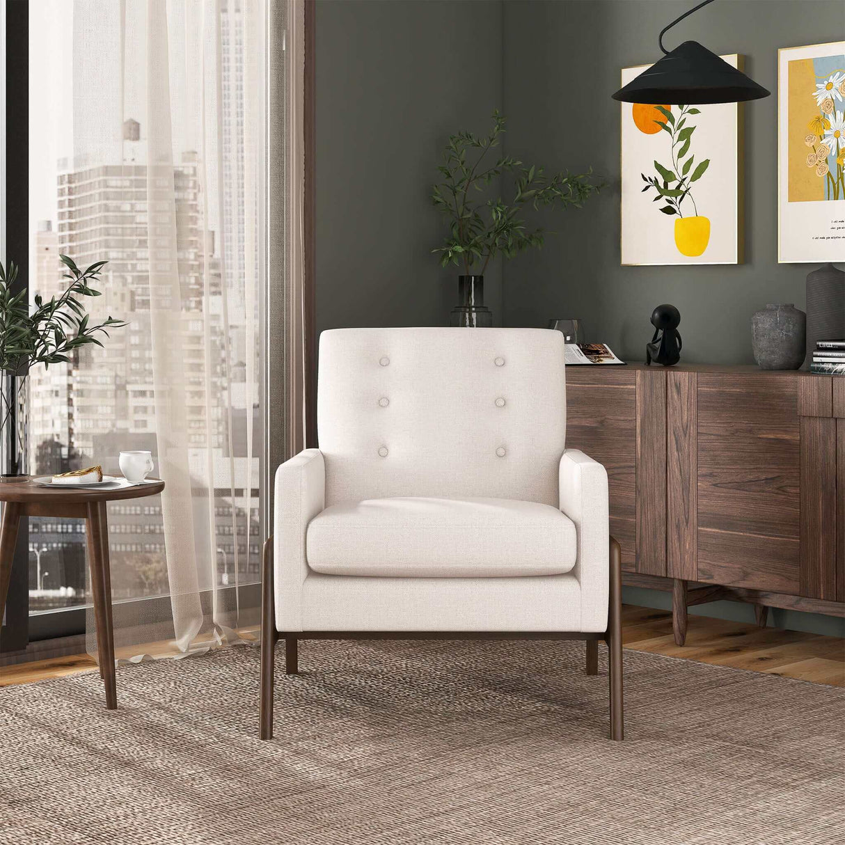 Cole Solid Wood Beige Velvet Lounge Chair by Ashcroft Furniture at Eve Furniture