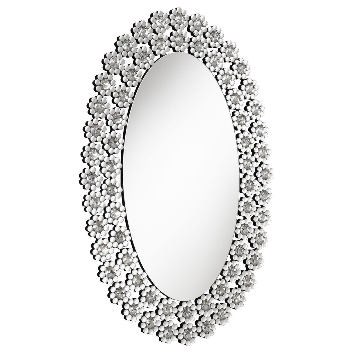 Colleen Oval Wall Mirror with Faux Crystal Blossoms by Coaster at Eve Furniture