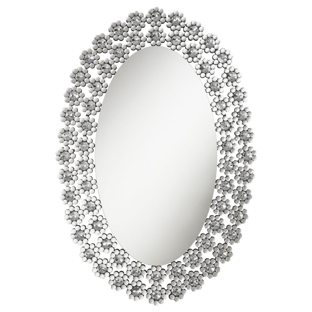 Colleen Oval Wall Mirror with Faux Crystal Blossoms by Coaster at Eve Furniture