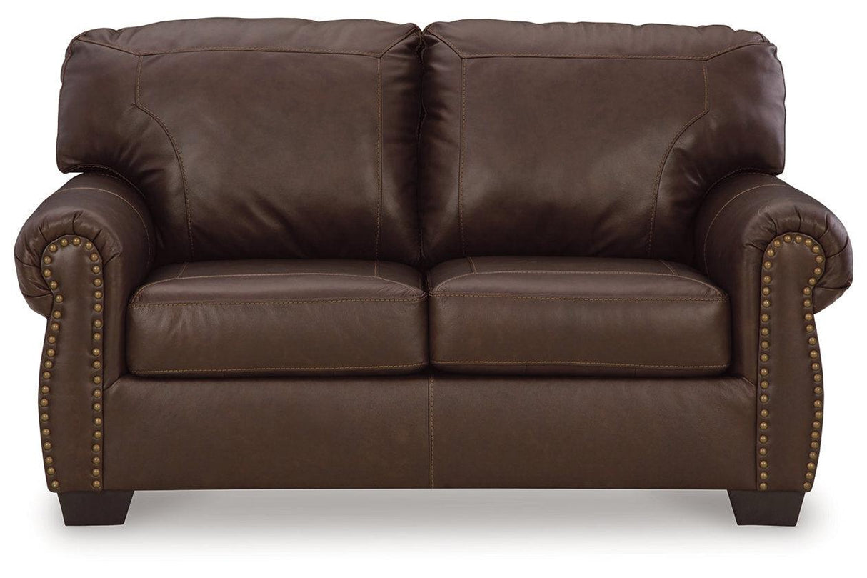 Colleton Dark Brown Sofa, Loveseat and Recliner by Ashley at Eve Furniture