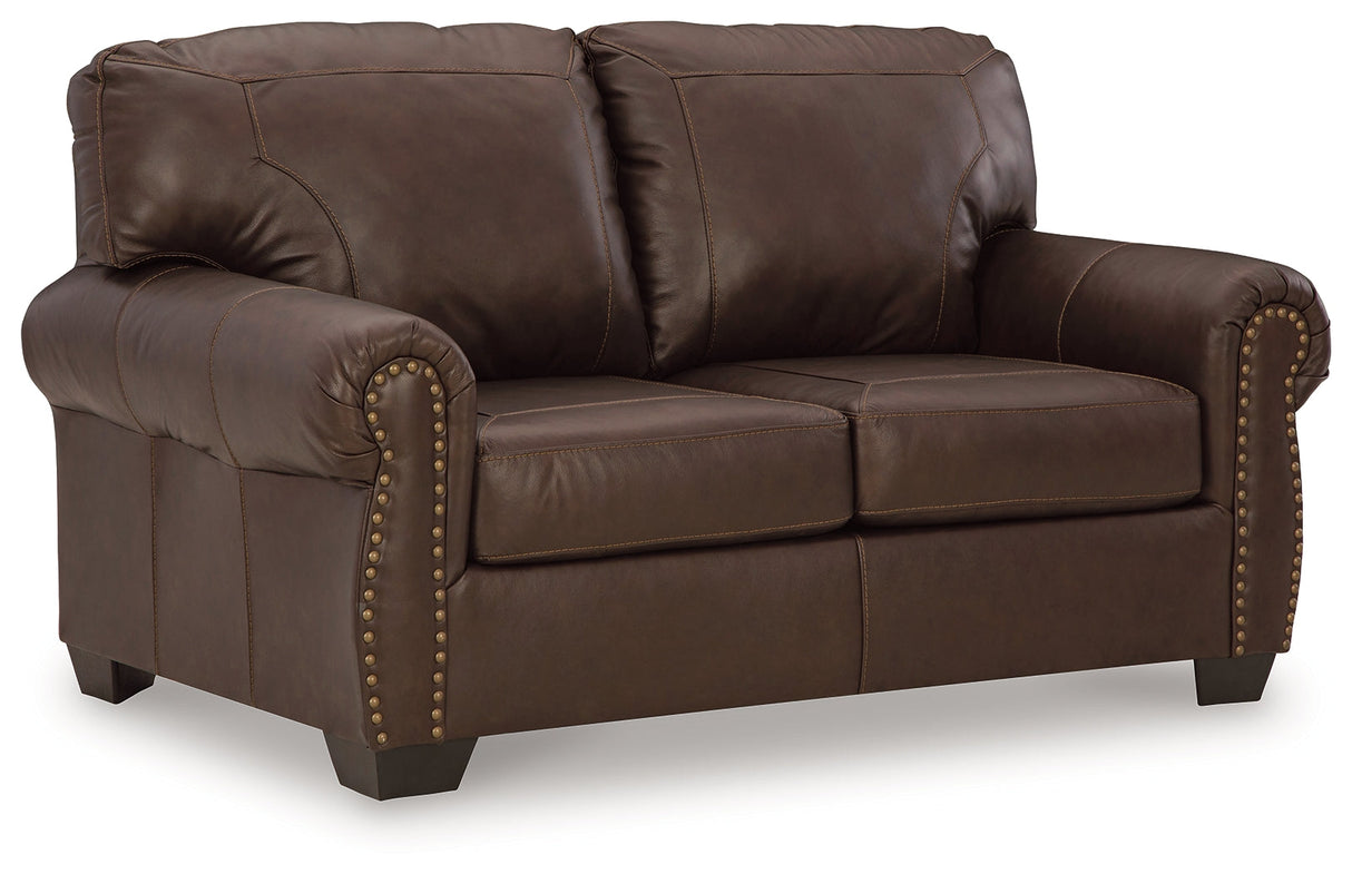 Colleton Sofa, Loveseat and Recliner in Dark Brown by Ashley at Eve Furniture