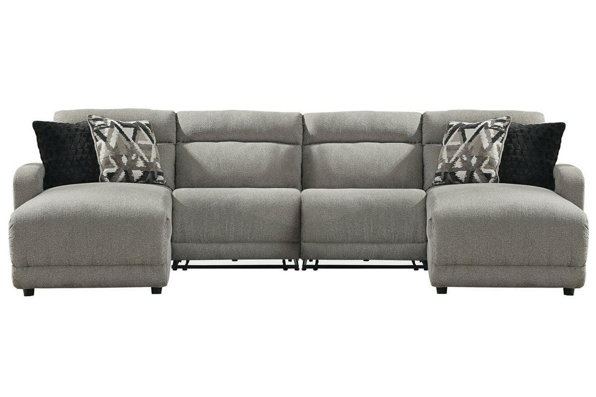 Colleyville Stone 4-Piece Power Reclining Modular Sectional with 2 Reclining Seats and Chaises by Ashley at Eve Furniture