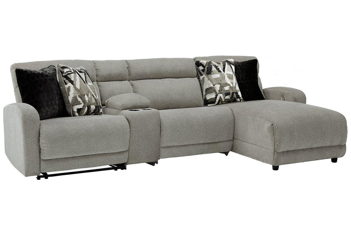 Colleyville Stone 4-Piece Power Reclining Sectional with Chaise and Console by Ashley at Eve Furniture