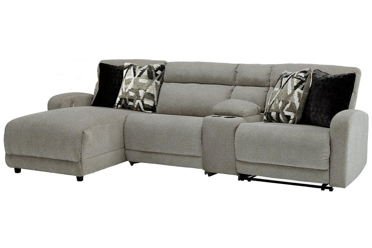 Colleyville Stone 4-Piece Power Reclining Sectional with Chaise and Console by Ashley at Eve Furniture