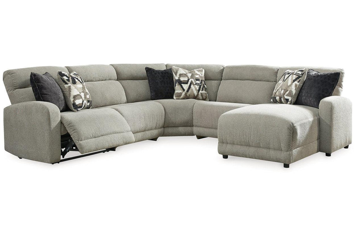 Colleyville Stone 5-Piece Power Reclining Sectional with Chaise by Ashley at Eve Furniture