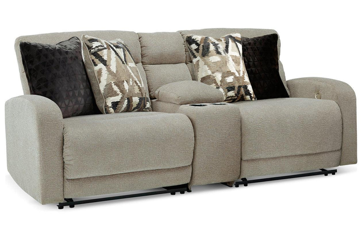 Colleyville Stone 3-Piece Power Reclining Modular Loveseat with Console by Ashley at Eve Furniture