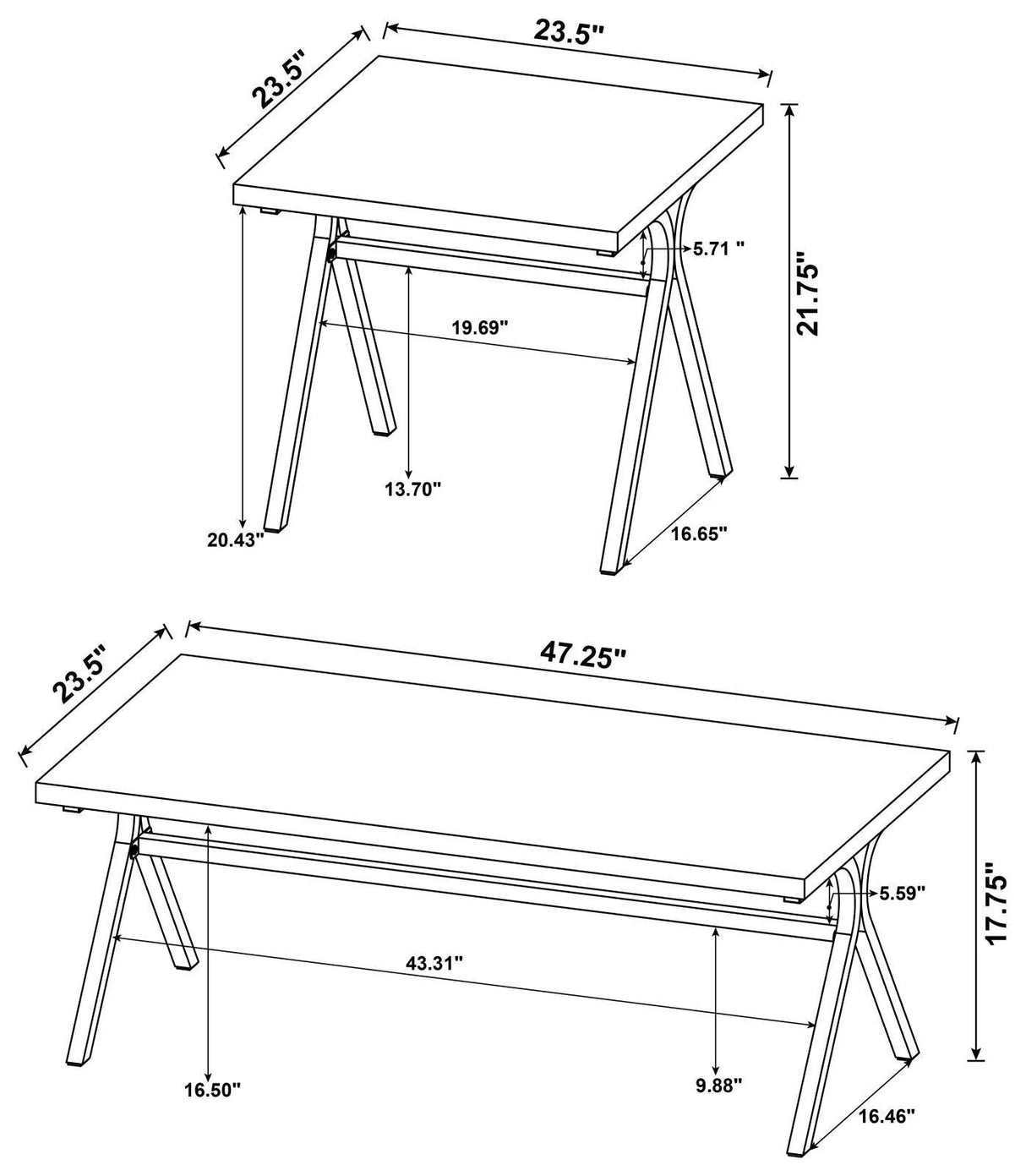 Colmar Golden Oak/Gunmetal 3-Piece Trestle Occasional Table Set by Coaster at Eve Furniture