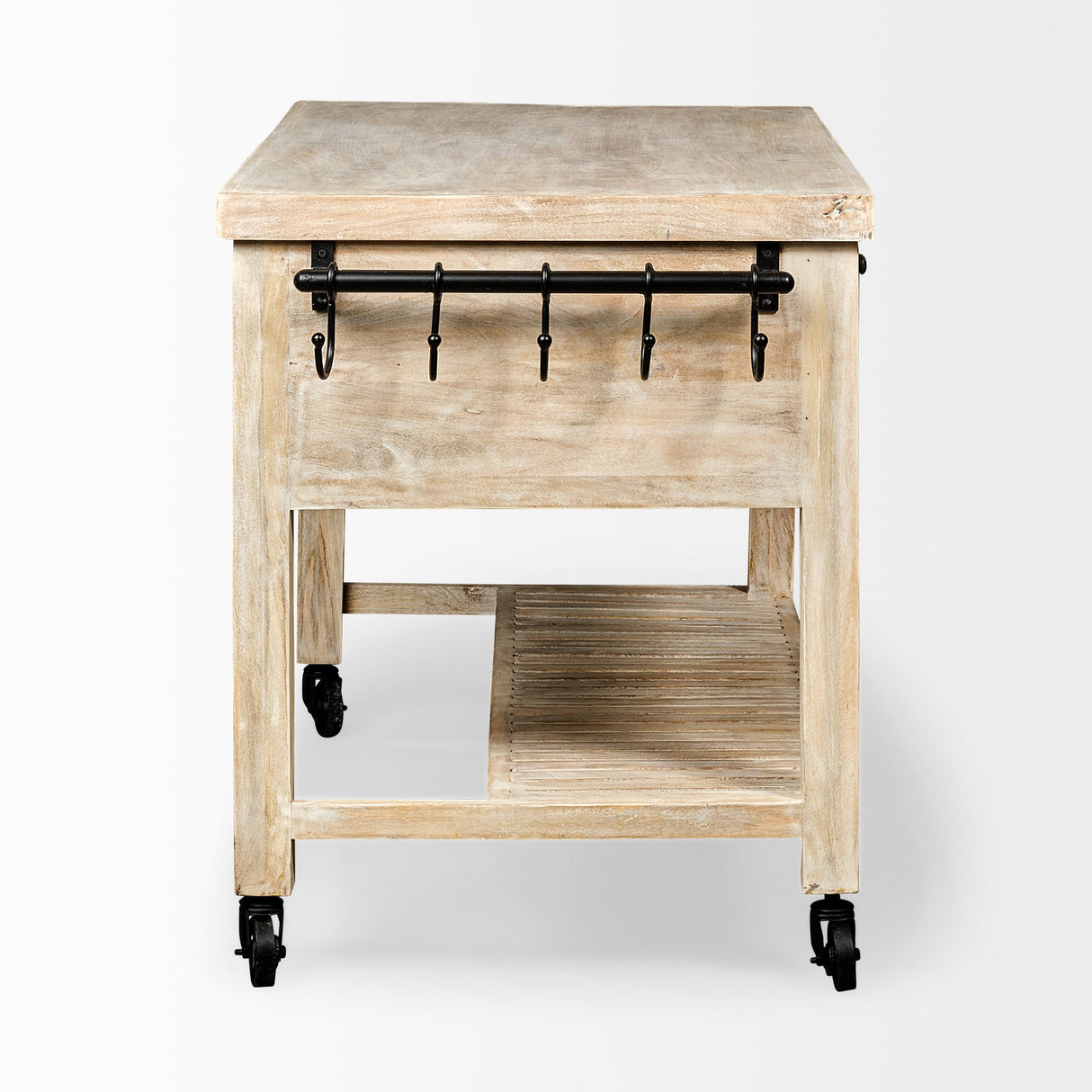 Columbia 62L x 28W x 36H I Light Brown Body w/ Black Iron Knobs Rolling Kitchen Island by Mercana at Eve Furniture