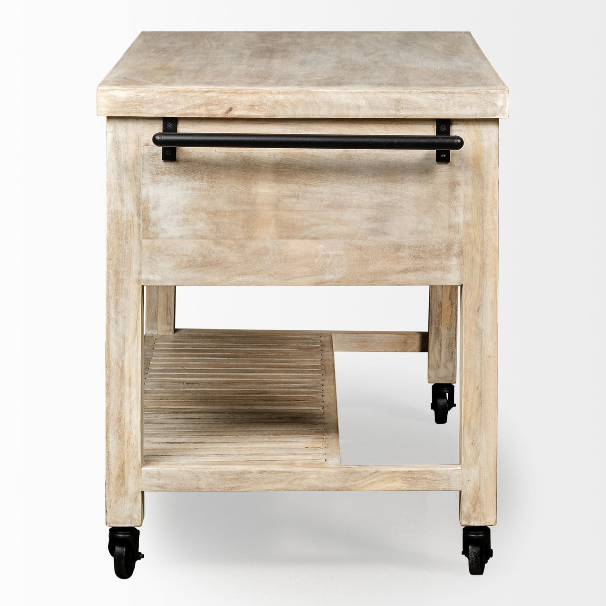 Columbia 62L x 28W x 36H I Light Brown Body w/ Black Iron Knobs Rolling Kitchen Island by Mercana at Eve Furniture