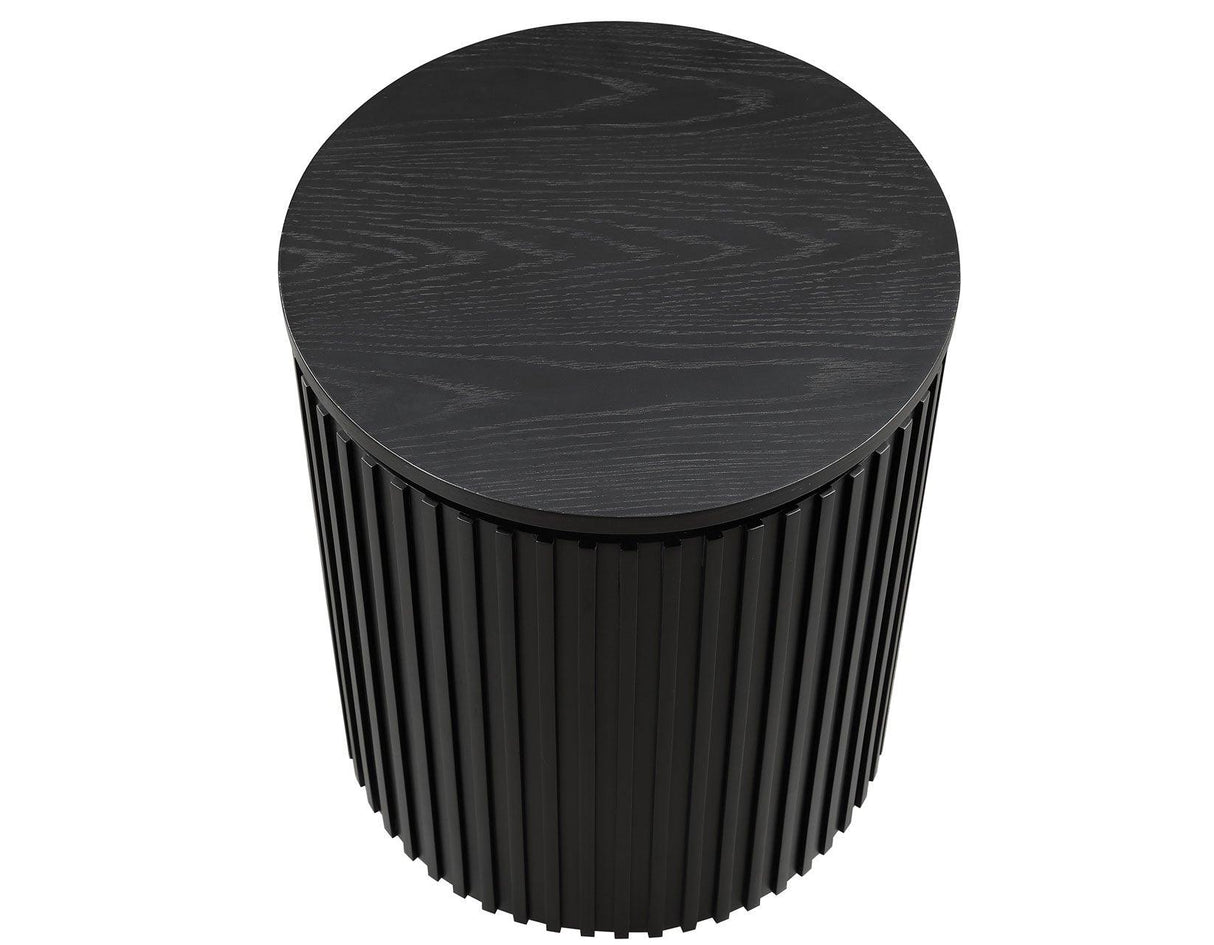 Colvin 18″ Round End Table, Black Finish by Steve Silver at Eve Furniture