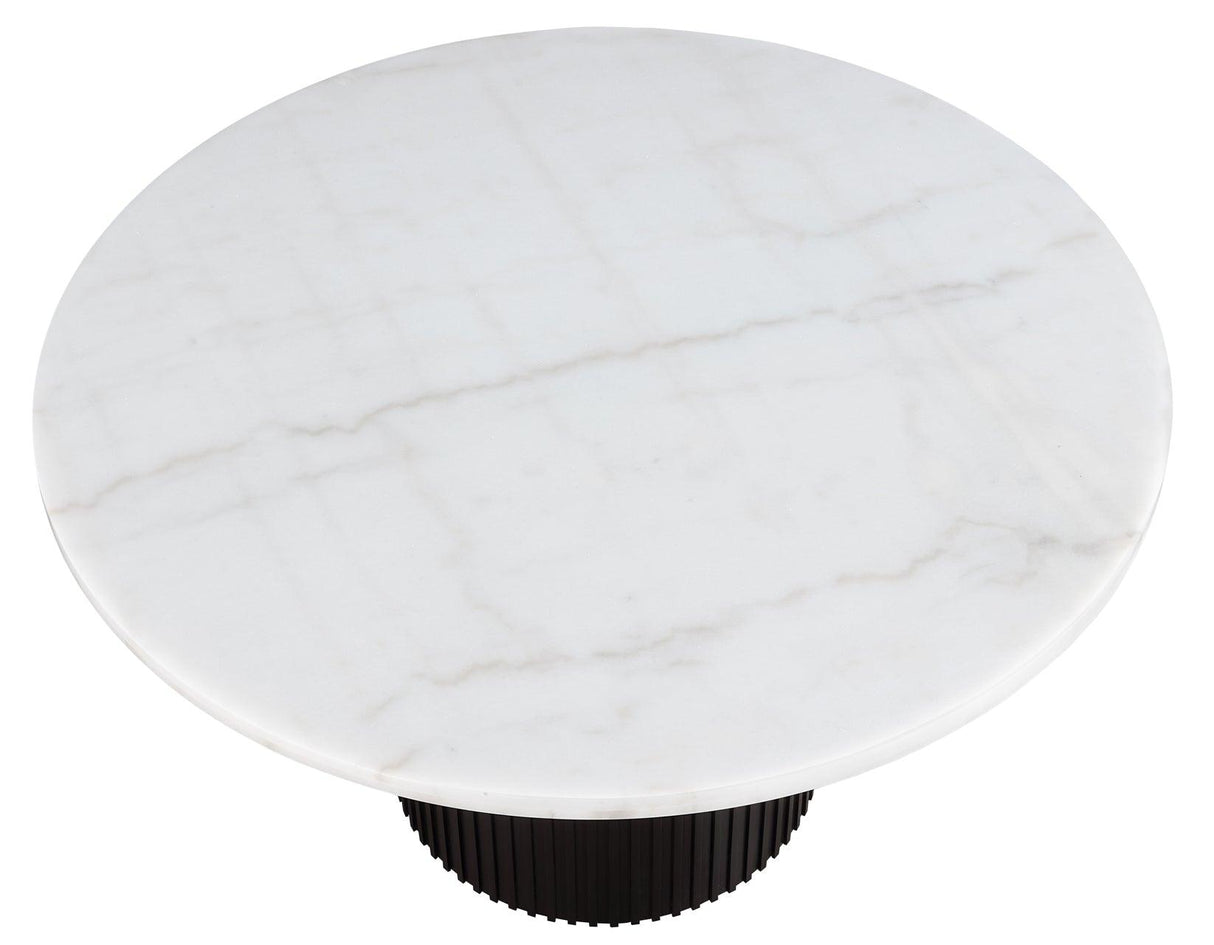 Colvin 52″ Round White Marble Dining Table, Black Finish by Steve Silver at Eve Furniture