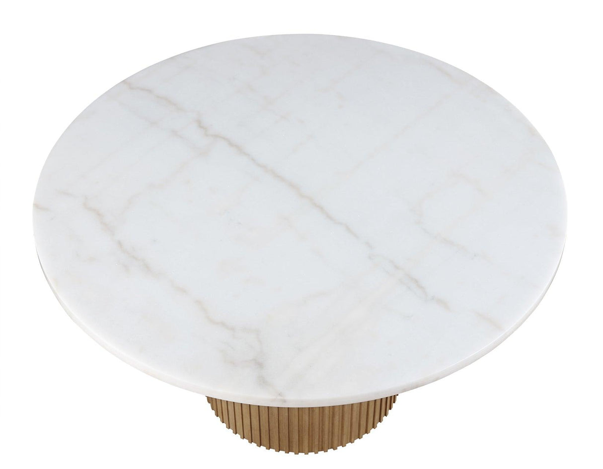 Colvin 52″ Round White Marble Table, Toffee Finish by Steve Silver at Eve Furniture
