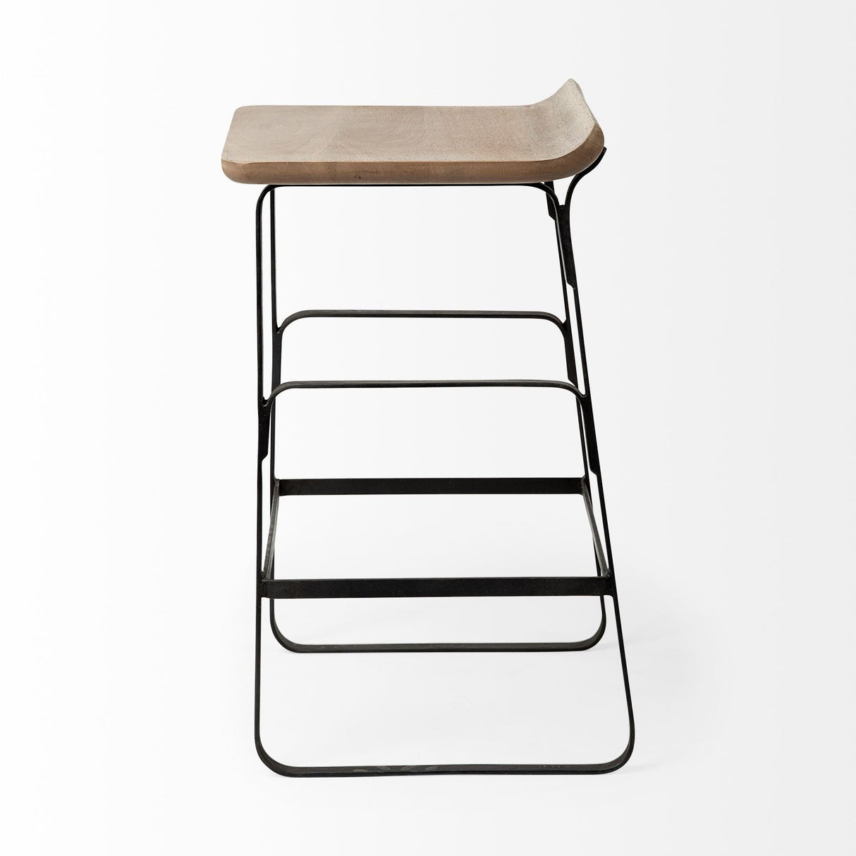 Conan 25" Seat Height Brown Wood Seat Black Metal Frame Counter Stool by Mercana at Eve Furniture
