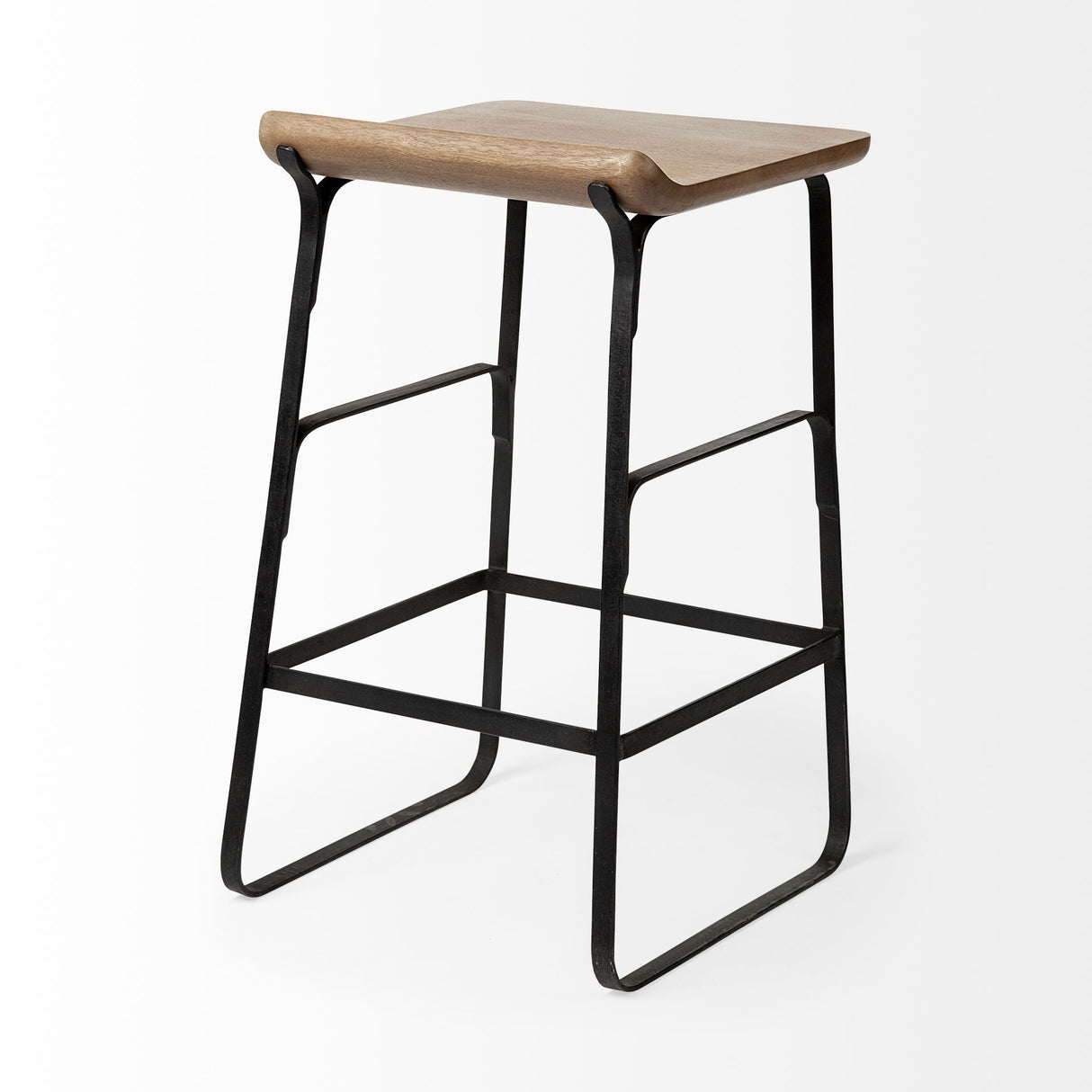 Conan 25" Seat Height Brown Wood Seat Black Metal Frame Counter Stool by Mercana at Eve Furniture