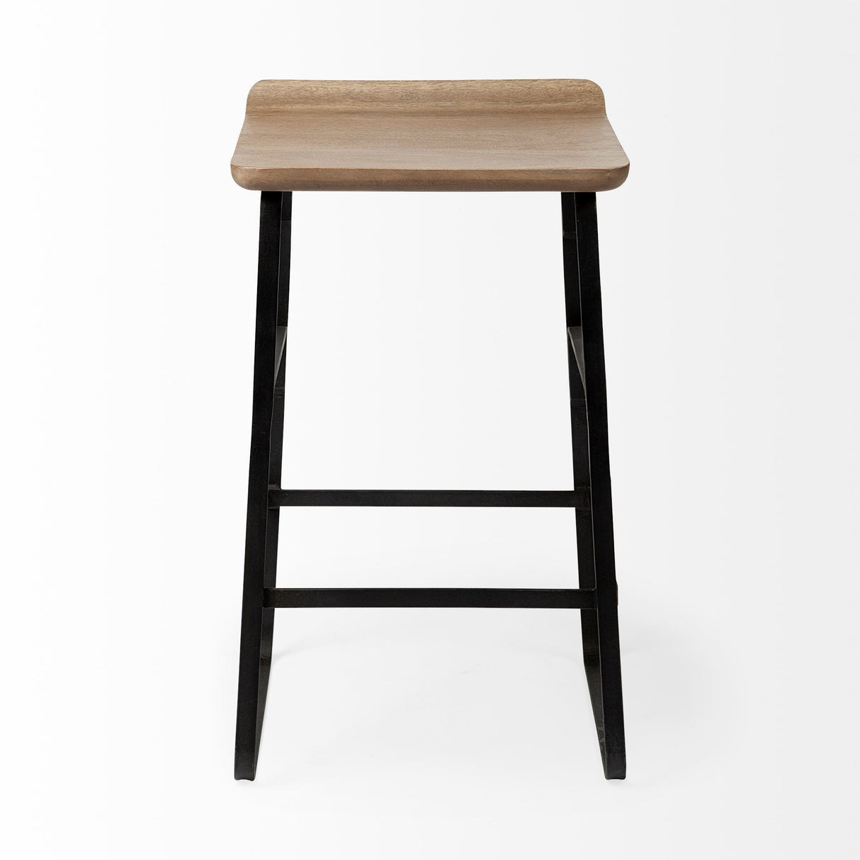 Conan Brown Wood Seat Black Metal Frame Counter Stool by Mercana at Eve Furniture