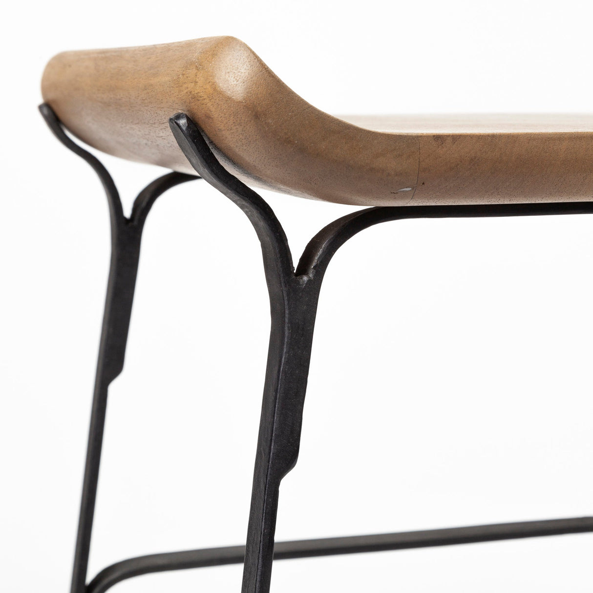 Conan Brown Wood Seat Black Metal Frame Counter Stool by Mercana at Eve Furniture
