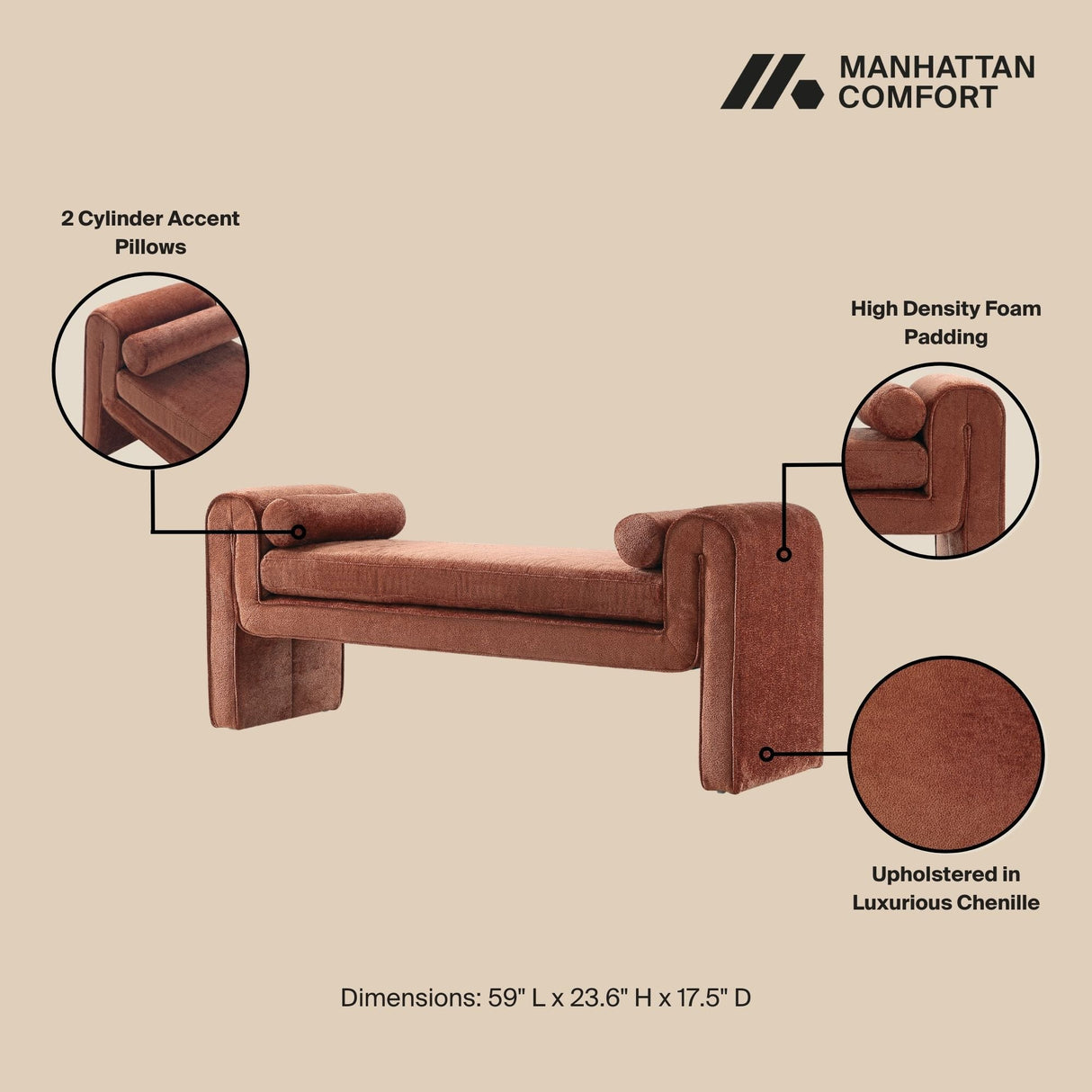 Concord Bench in Terracotta by Manhattan Comfort at Eve Furniture
