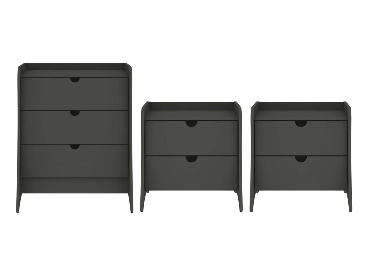 Coney 3-Piece Dresser and 2 Nightstands in Grey by Manhattan Comfort at Eve Furniture