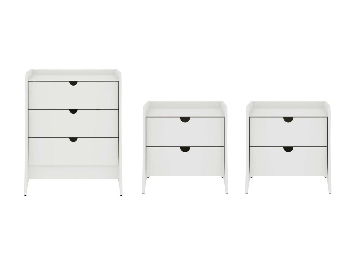 Coney 3-Piece Dresser and 2 Nightstands in White by Manhattan Comfort at Eve Furniture