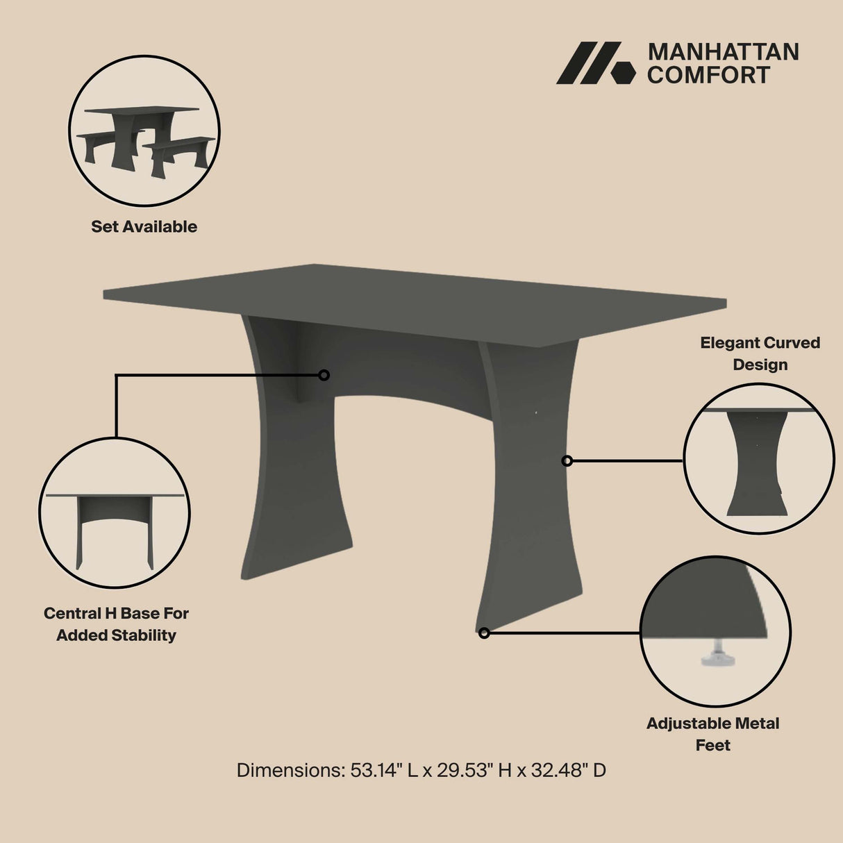 Coney Dining in Grey (set of 3) by Manhattan Comfort at Eve Furniture