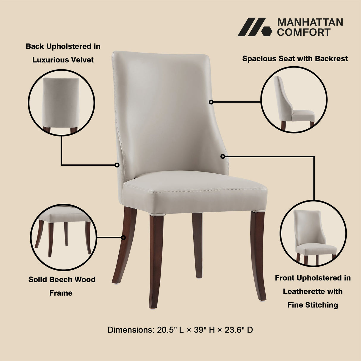 Connie Dining Chair in Light Grey (set of 2) by Manhattan Comfort at Eve Furniture
