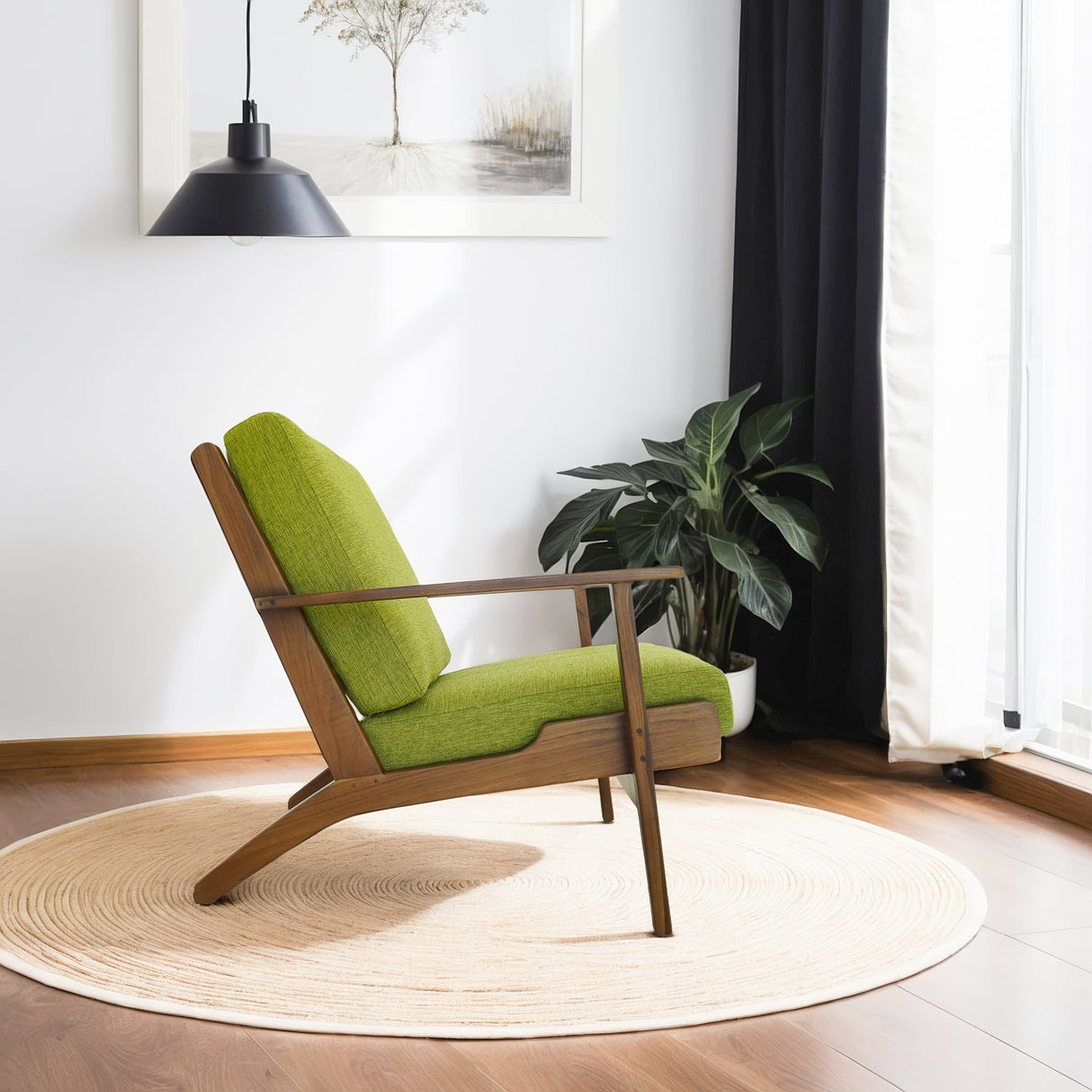 Connor Solid Wood Linen Lounge Chair - Pistachio Green by Ashcroft Furniture at Eve Furniture