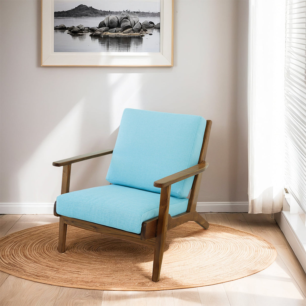Connor Solid Wood Linen Lounge Chair - Sky Blue by Ashcroft Furniture at Eve Furniture