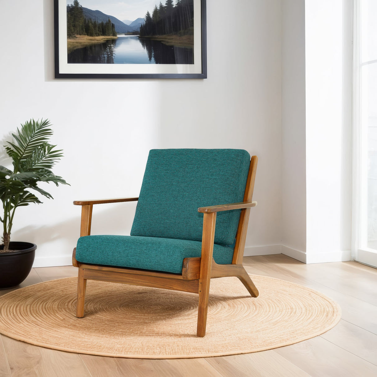 Connor Solid Wood Linen Lounge Chair - Teal by Ashcroft Furniture at Eve Furniture