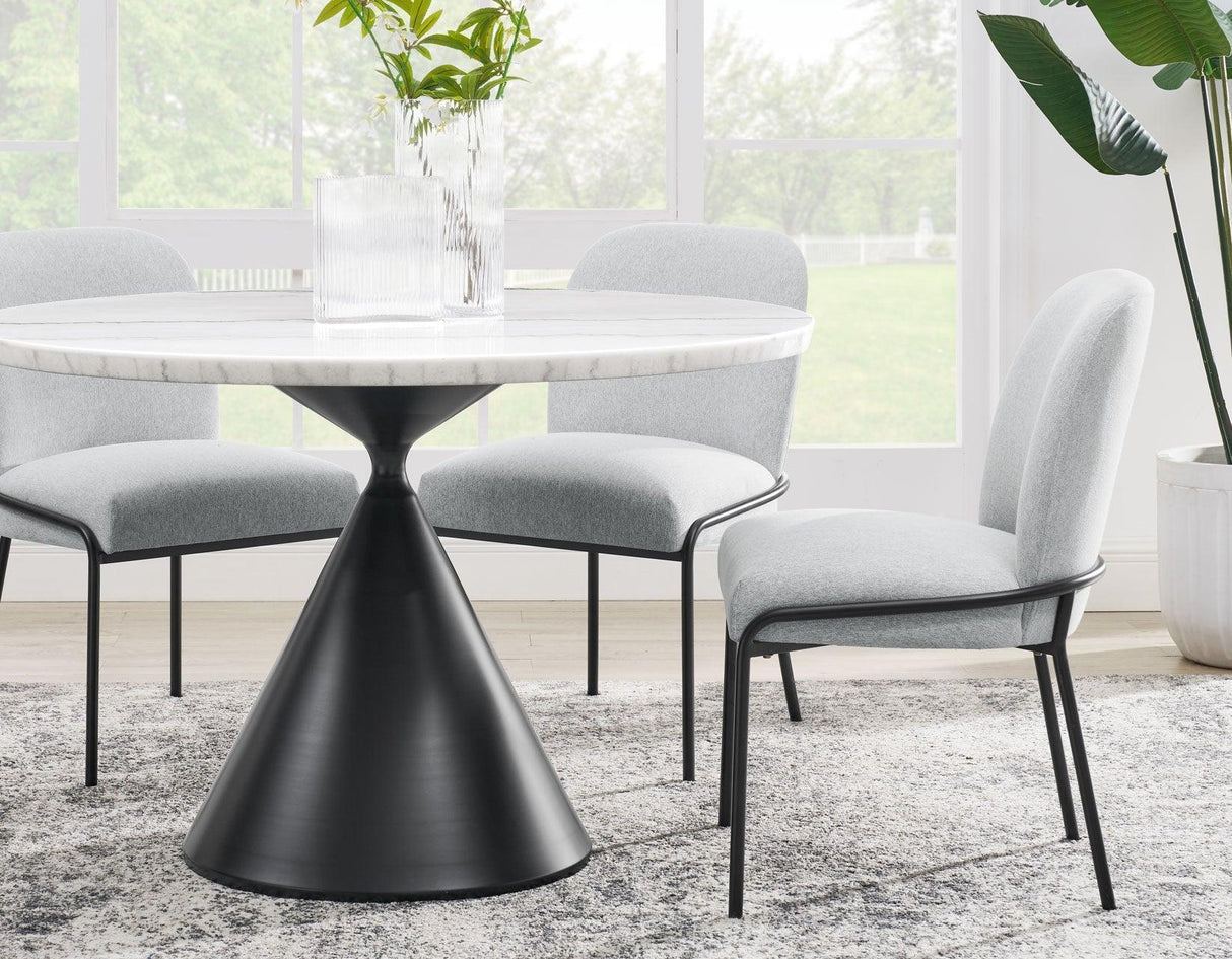 Conrad 48″White Marble Top Table with Black Conical Base by Steve Silver at Eve Furniture