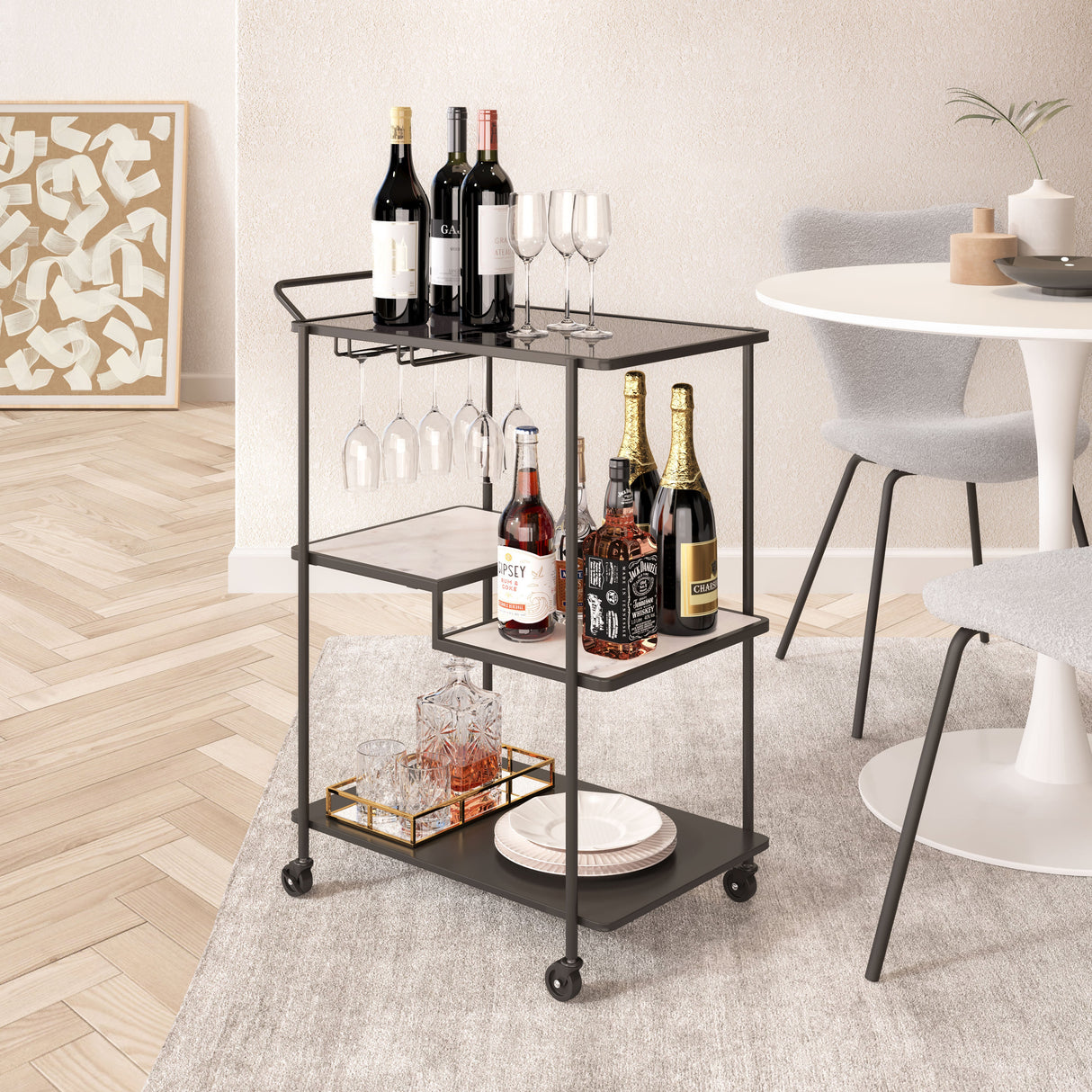 Constanza Black Bar Cart by Zuomod at Eve Furniture