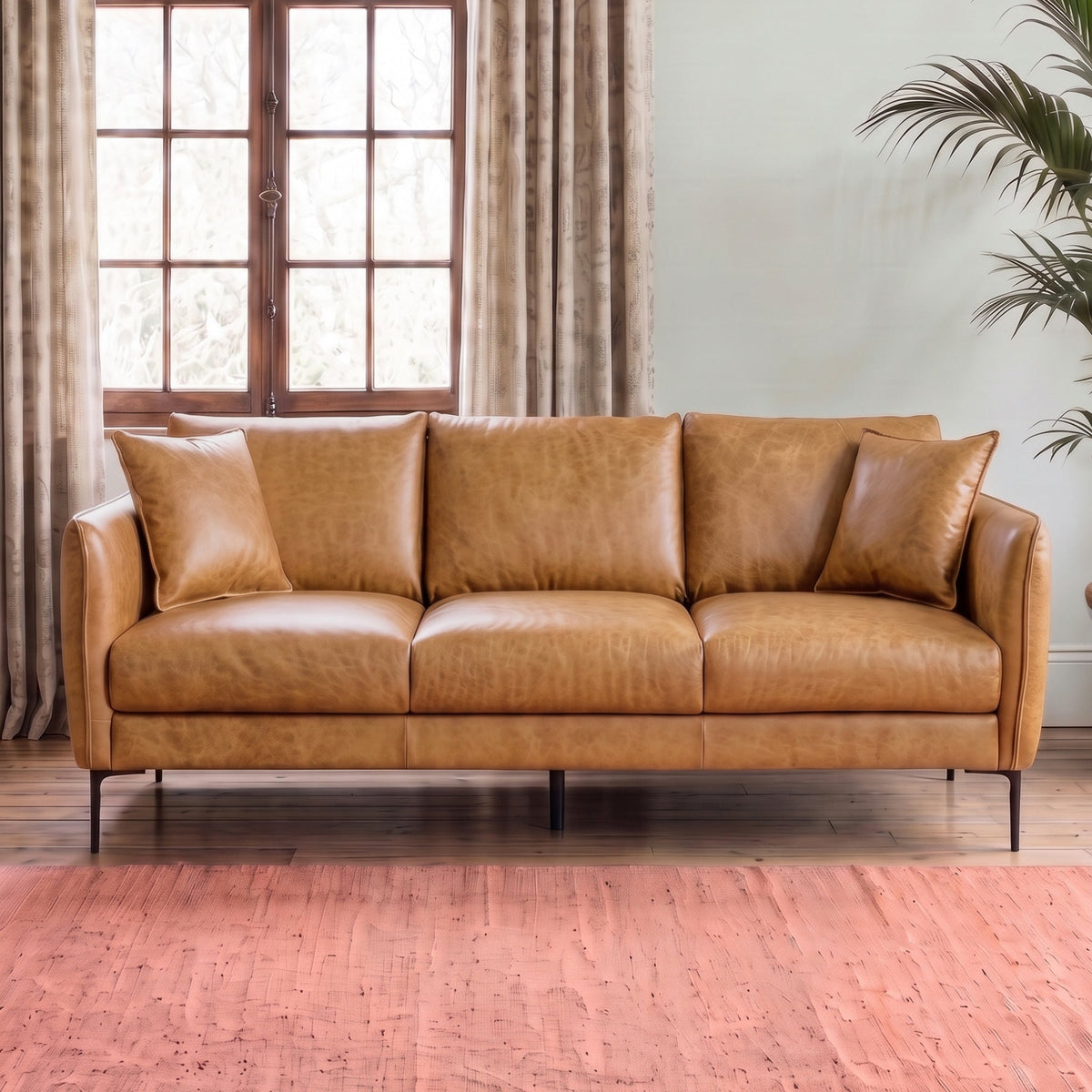 Cooperstown Tan Leather Sofa by Ashcroft Furniture at Eve Furniture