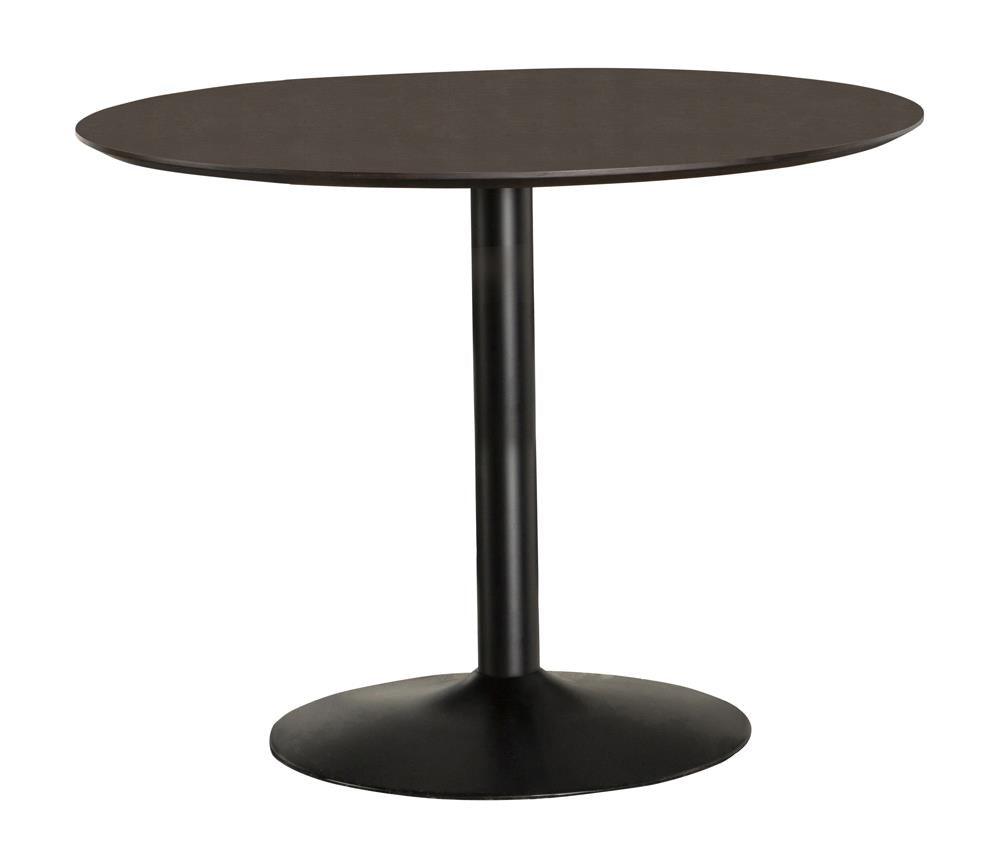 Cora Walnut and Black Round Dining Table by Coaster at Eve Furniture
