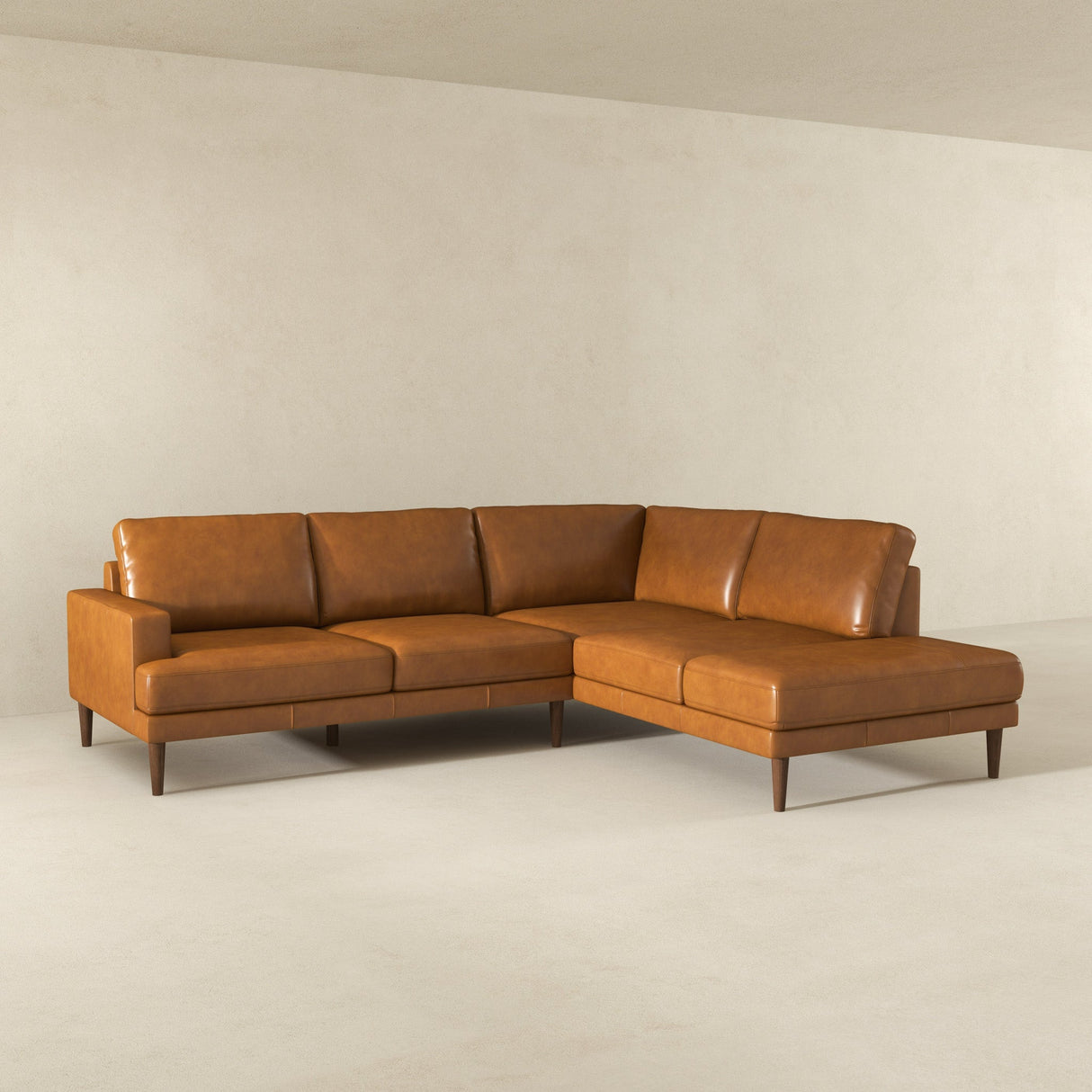 Corbin Right-Facing Tan Leather Sectional Sofa by Ashcroft Furniture at Eve Furniture