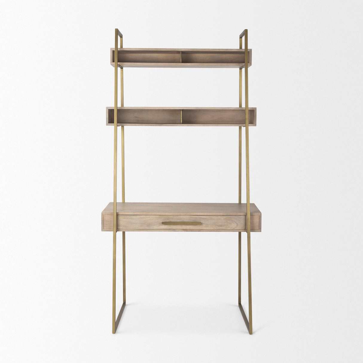 Cordell Light Brown Wood W/Gold Metal Office Desk by Mercana at Eve Furniture