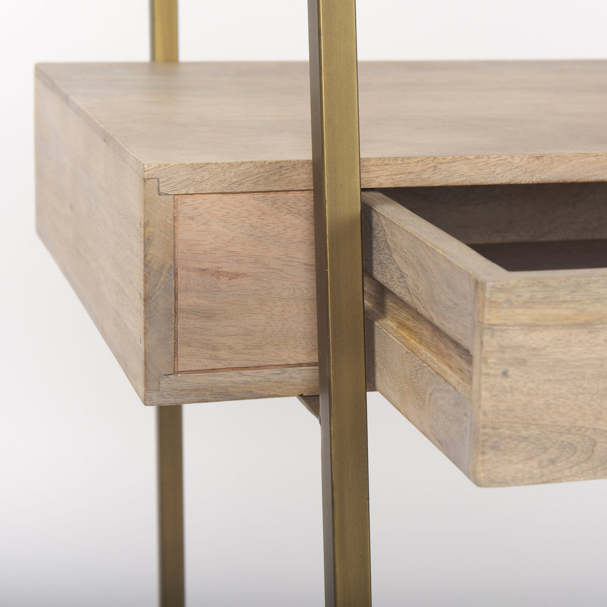Cordell Light Brown Wood W/Gold Metal Office Desk by Mercana at Eve Furniture