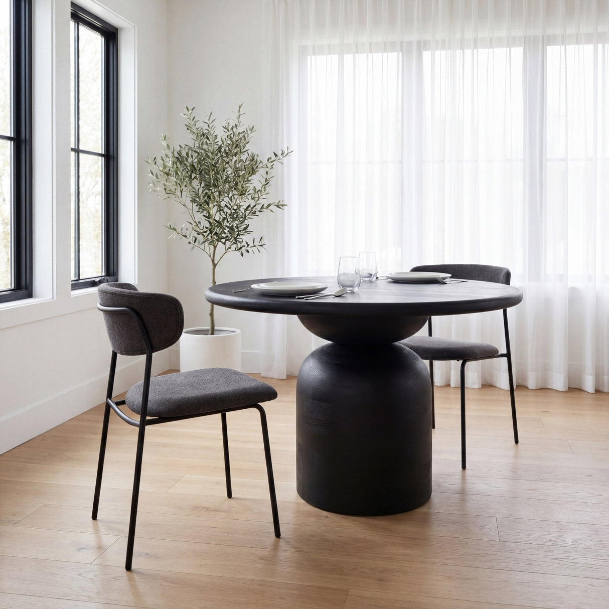 Corey Dining Chair w/ Gray Fabric & Matte Black Metal, Set of 2 by Mercana at Eve Furniture