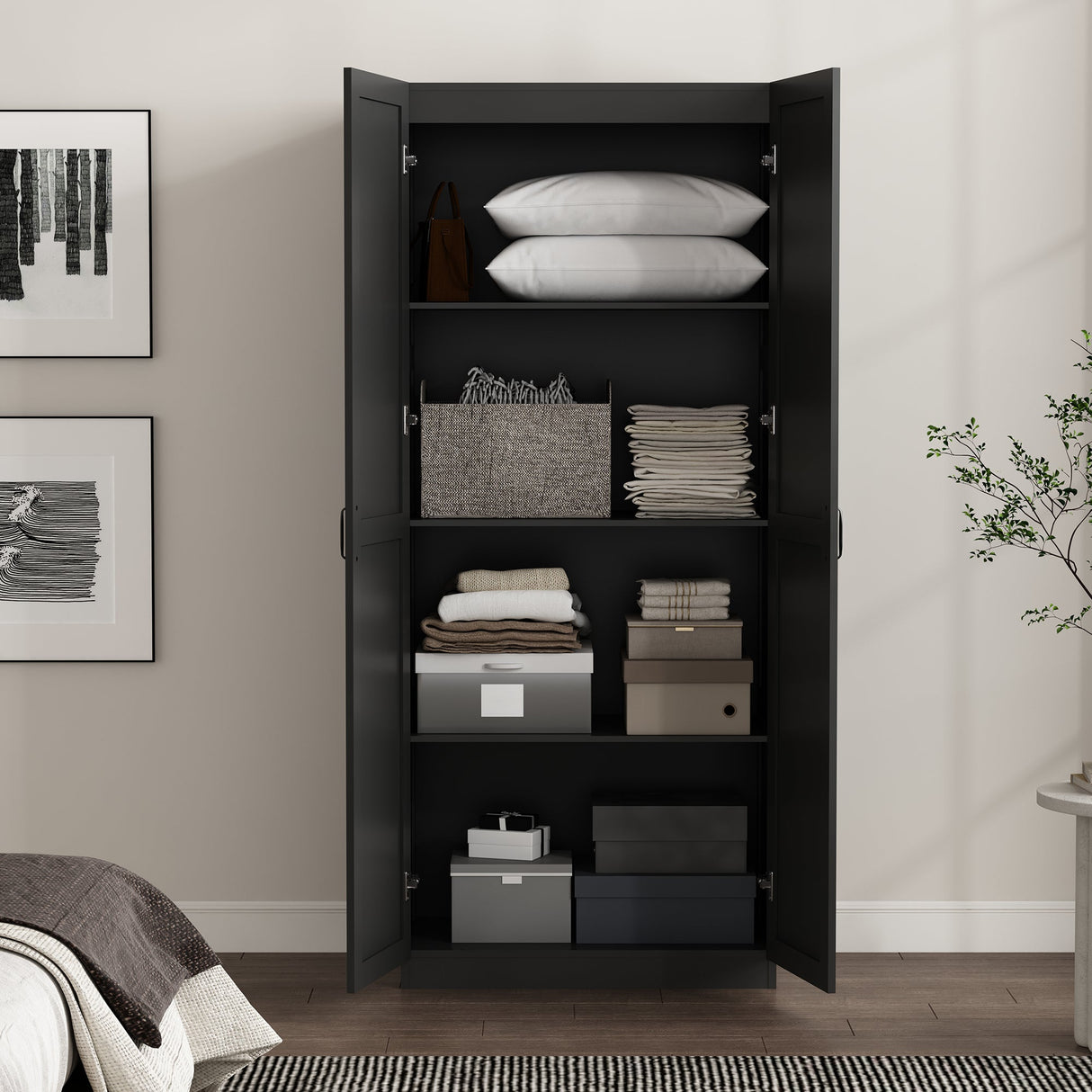 Cornelia Storage Closet 2.0 in Black by Manhattan Comfort at Eve Furniture