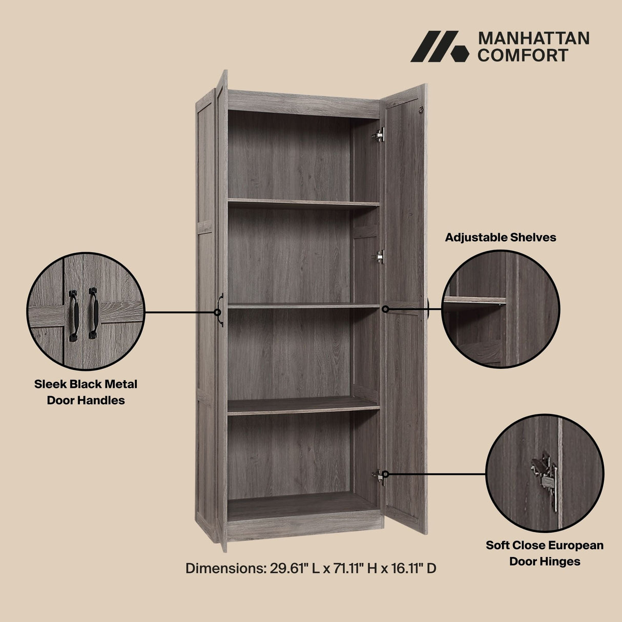 Cornelia Storage Closet 2.0 in Grey (set of 2) by Manhattan Comfort at Eve Furniture